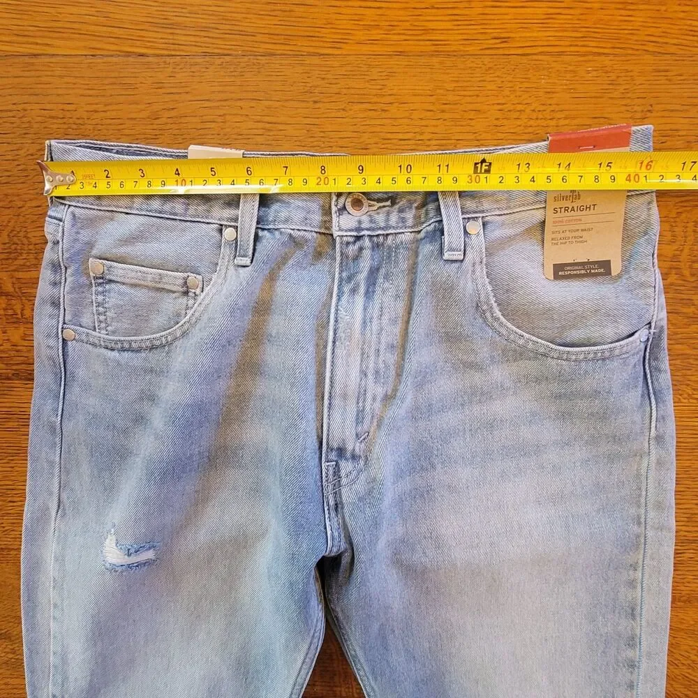 Levi's SilverTab Straight Light Blue Denim Distressed Relaxed Fit Jeans